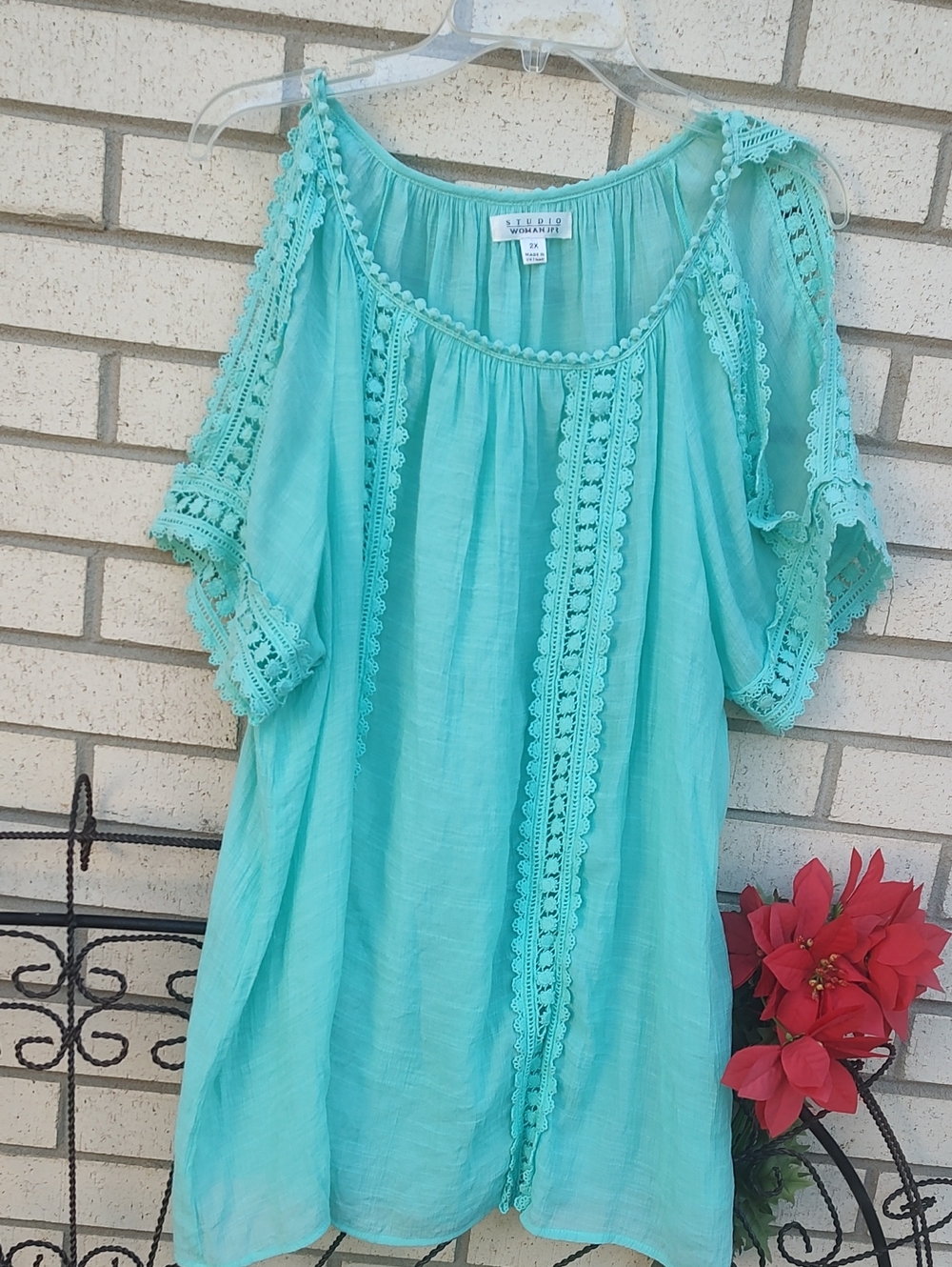 Waverly Women's Aqua Crochet-Trim Peasant Tunic